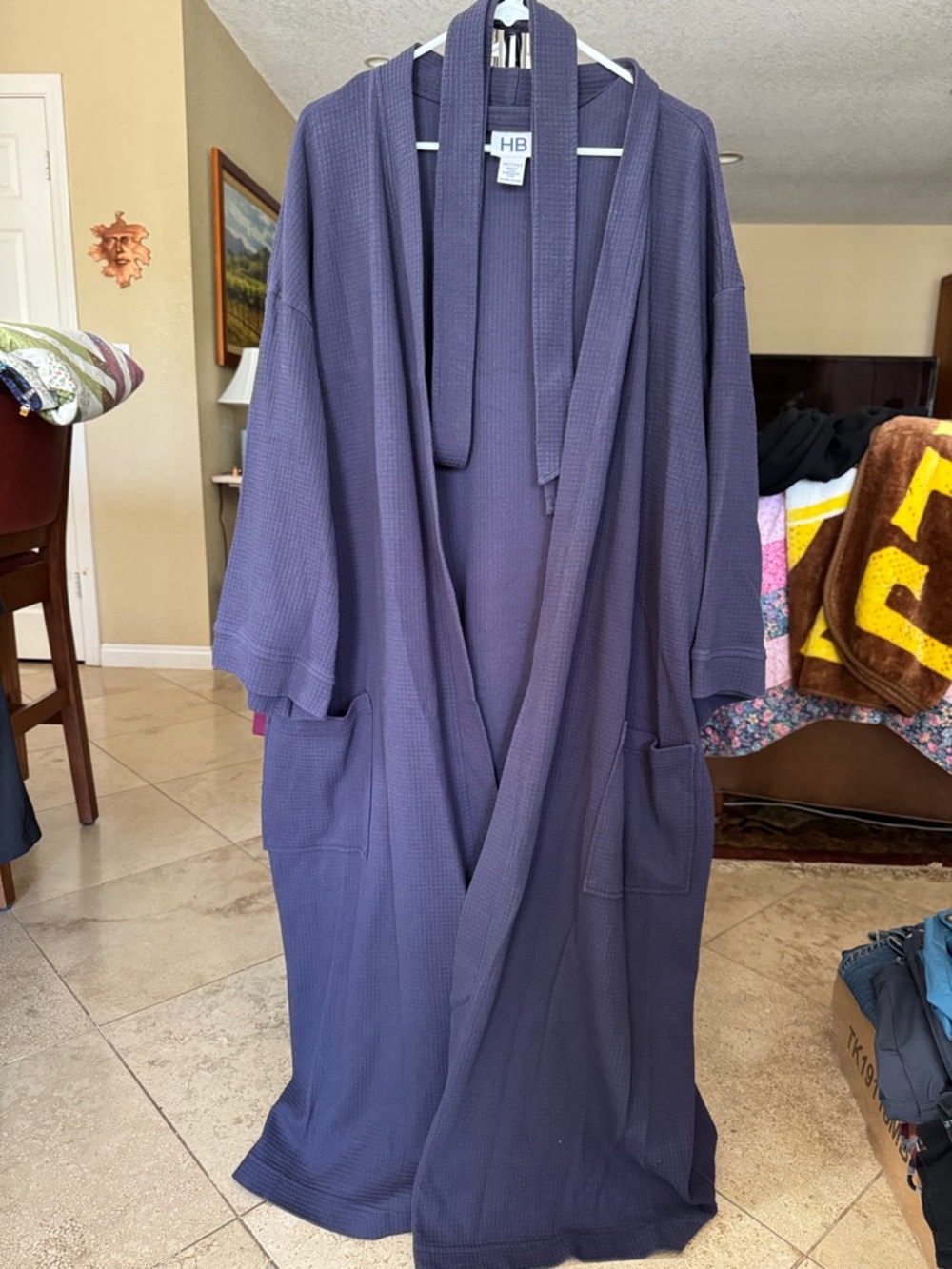 HB Long Waffle Knit Robe in Deep Navy Blue